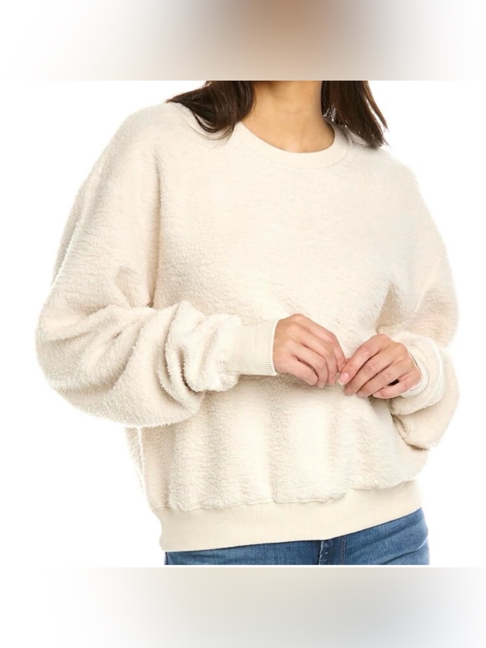 Good American Cream Sherpa Boyfriend Sweatshirt Size Medium